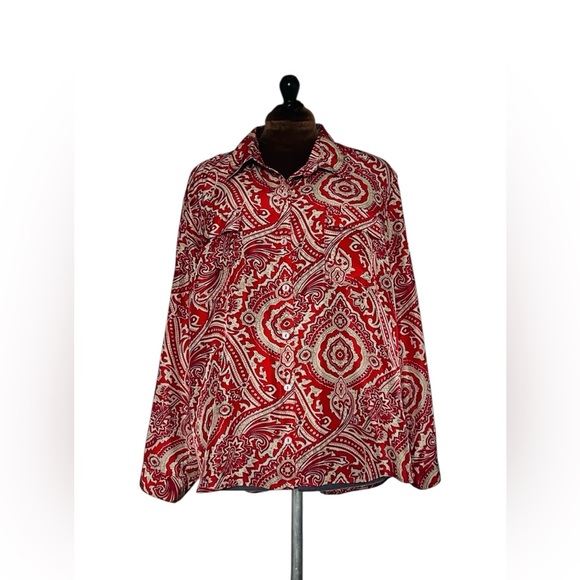 Kim Rogers Women's Red Beige Long Sleeve Paisley Button Down Blouse Plus Size 3X - Picture 2 of 10